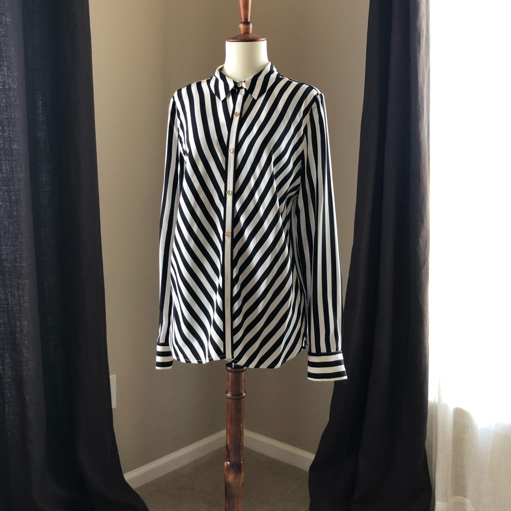 Beautiful striped black and white silk blouse/top